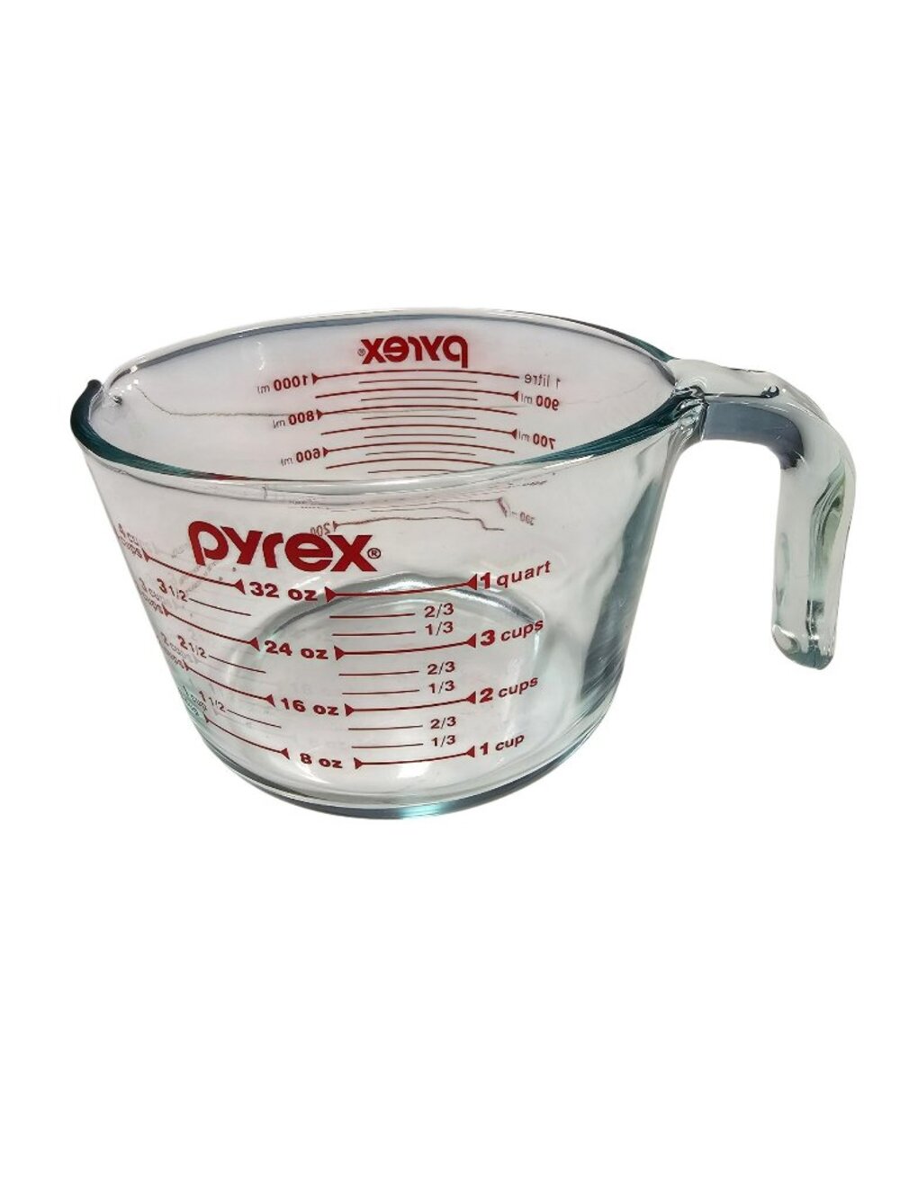Pyrex 4 Cup / 1Qt / 32oz / 1L Glass Measuring Cup Pitcher with Red Markings